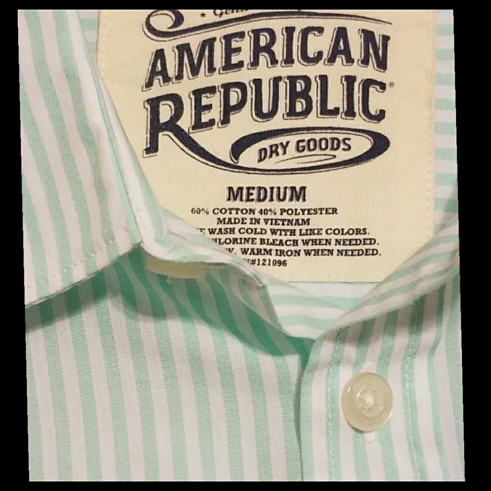American Republic Mint Green White Striped Button Down Shirt Men’s M NWT - Picture 2 of 3